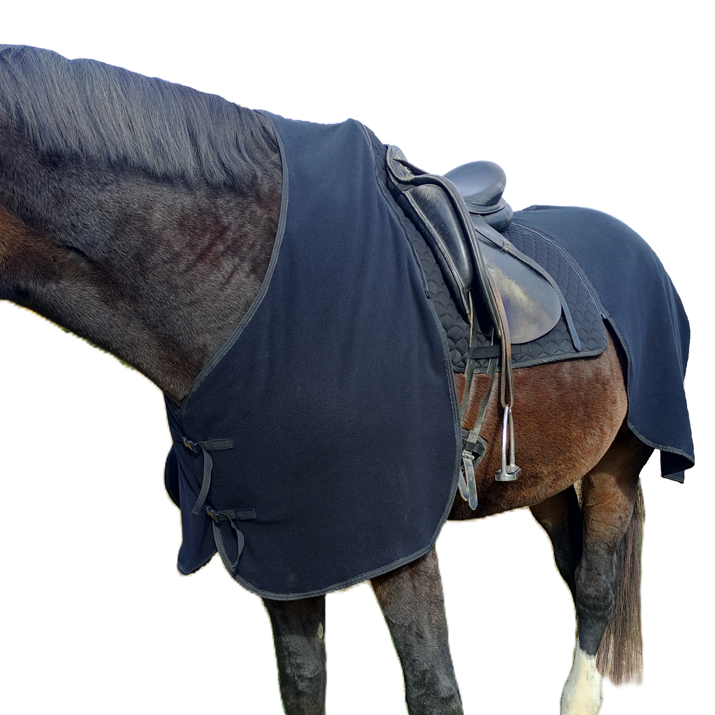 Schwarze Fleece Abschwitzdecke für Pferde - unterstuetzt das Abschwitzen, durch atmungsaktives Material und optimaler Feuchtigkeitsregulierung