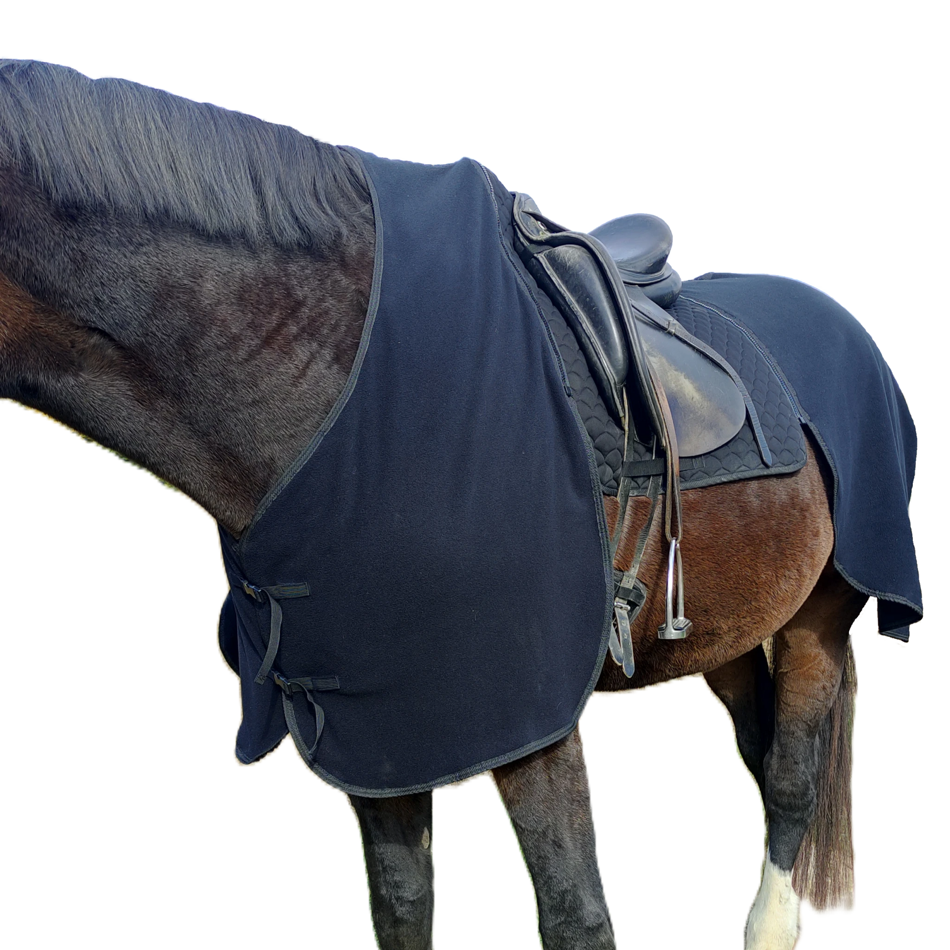 Schwarze Fleece Abschwitzdecke für Pferde - unterstuetzt das Abschwitzen, durch atmungsaktives Material und optimaler Feuchtigkeitsregulierung